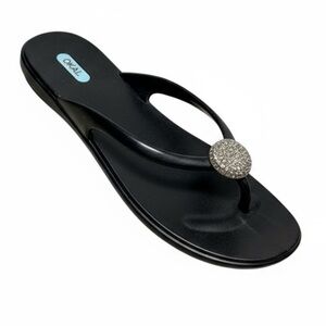 Okal Black Rubber Thong Size Large Slip On Sandals Size 9.5